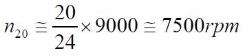 The approximate no-load speed at 20 Volts